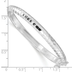 Sterling Silver Rhodium-plated Polished & Diamond-cut 5mm with Safety Clasp Hinged Children's Bangle