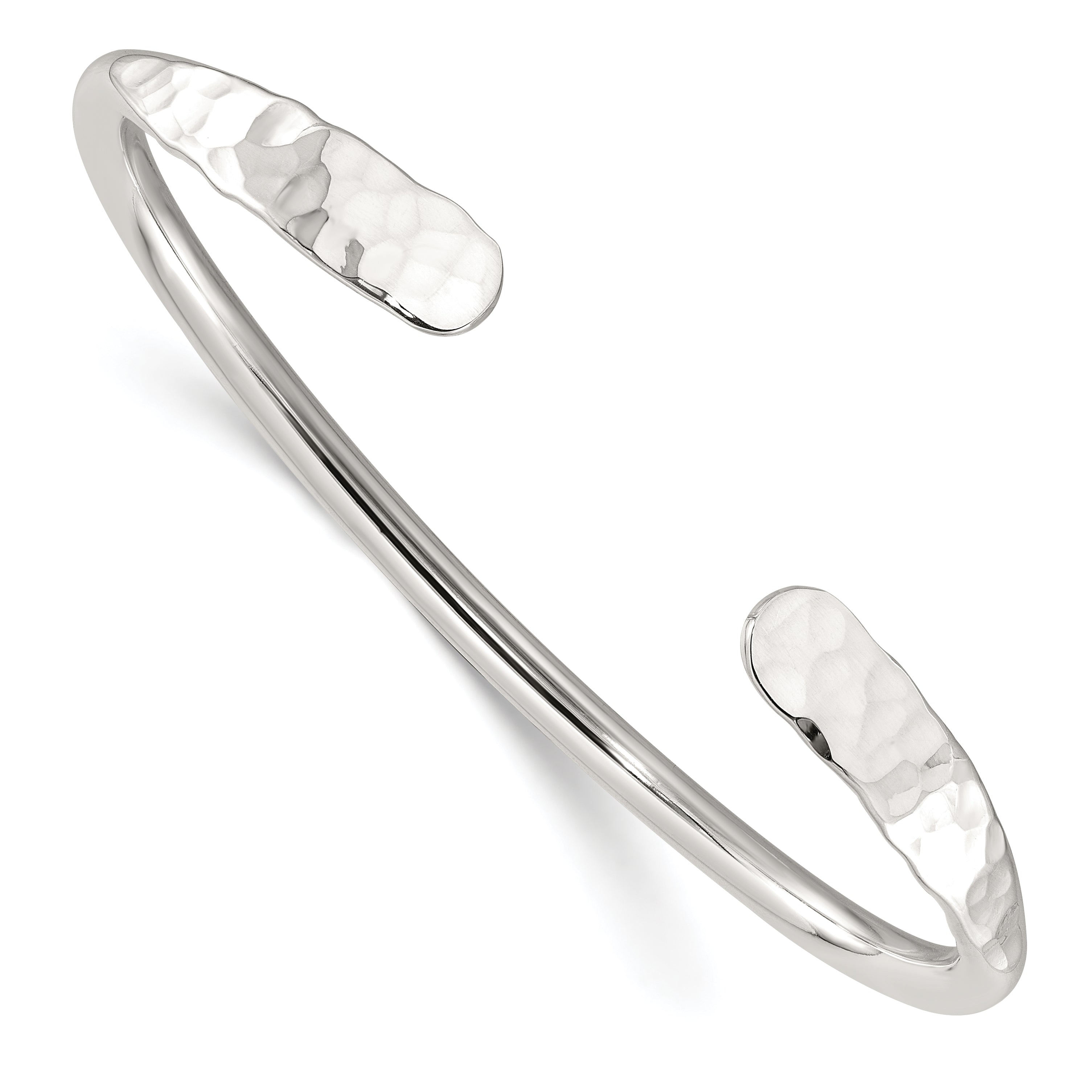 Sterling Silver Polished with Hammered Ends Cuff Bangle