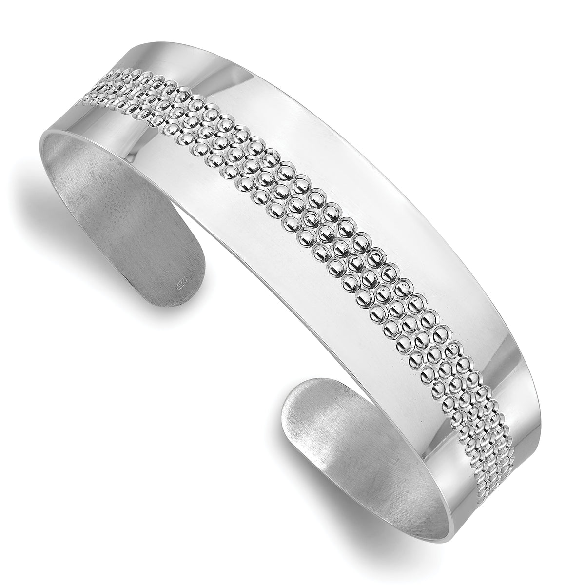 Sterling Silver Rhodium Plated and Textured Cuff Bangle