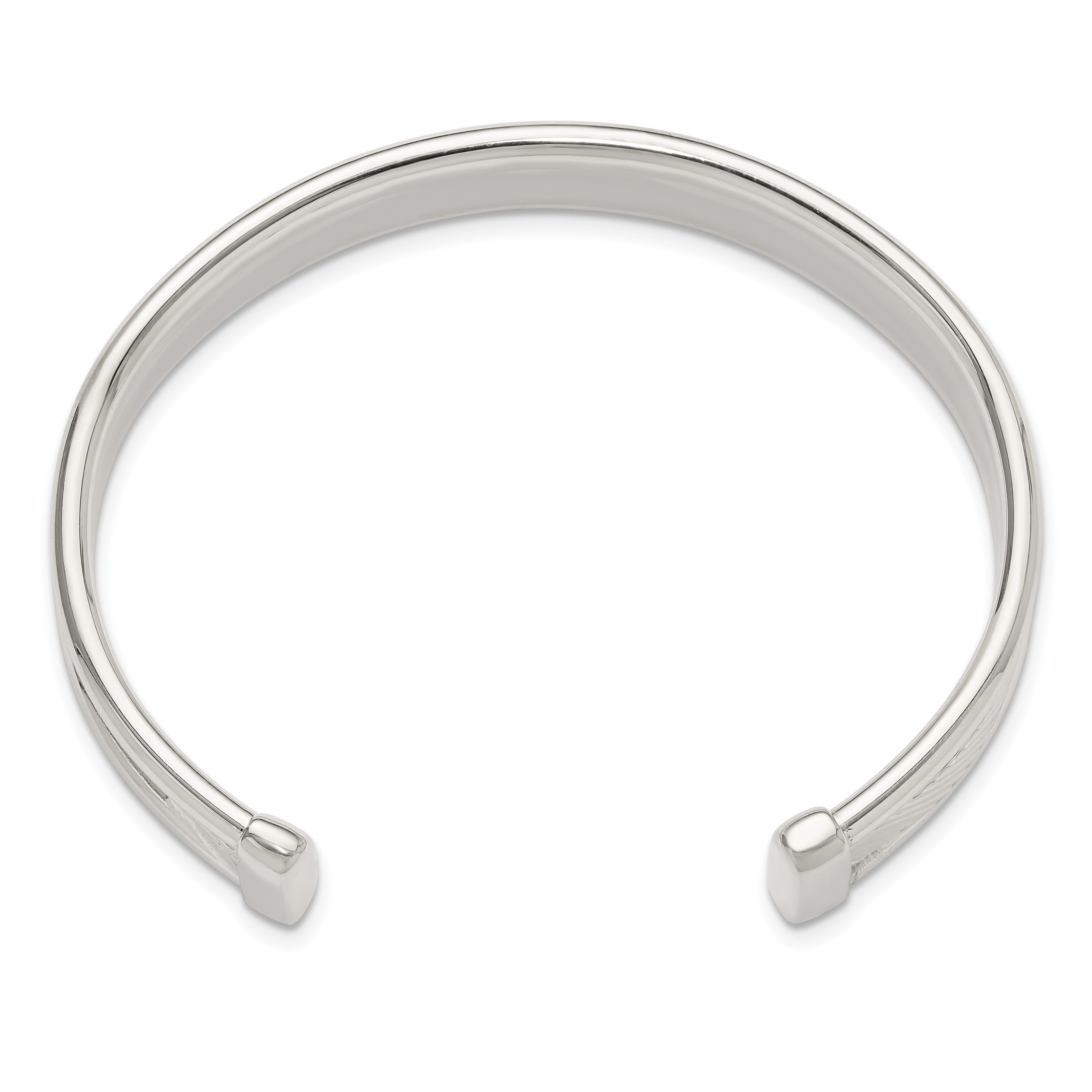 Sterling Silver Polished Textured Cuff Bangle Bracelet