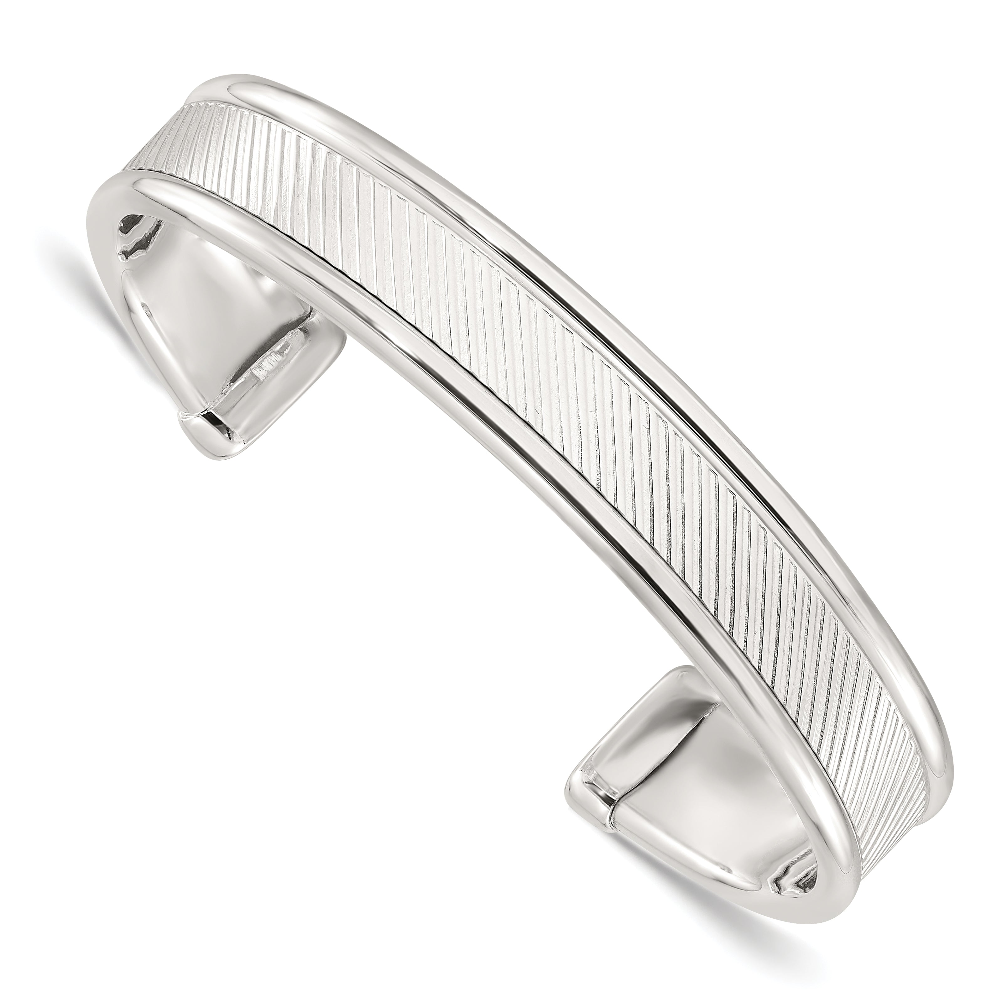 Sterling Silver Polished Textured Cuff Bangle Bracelet