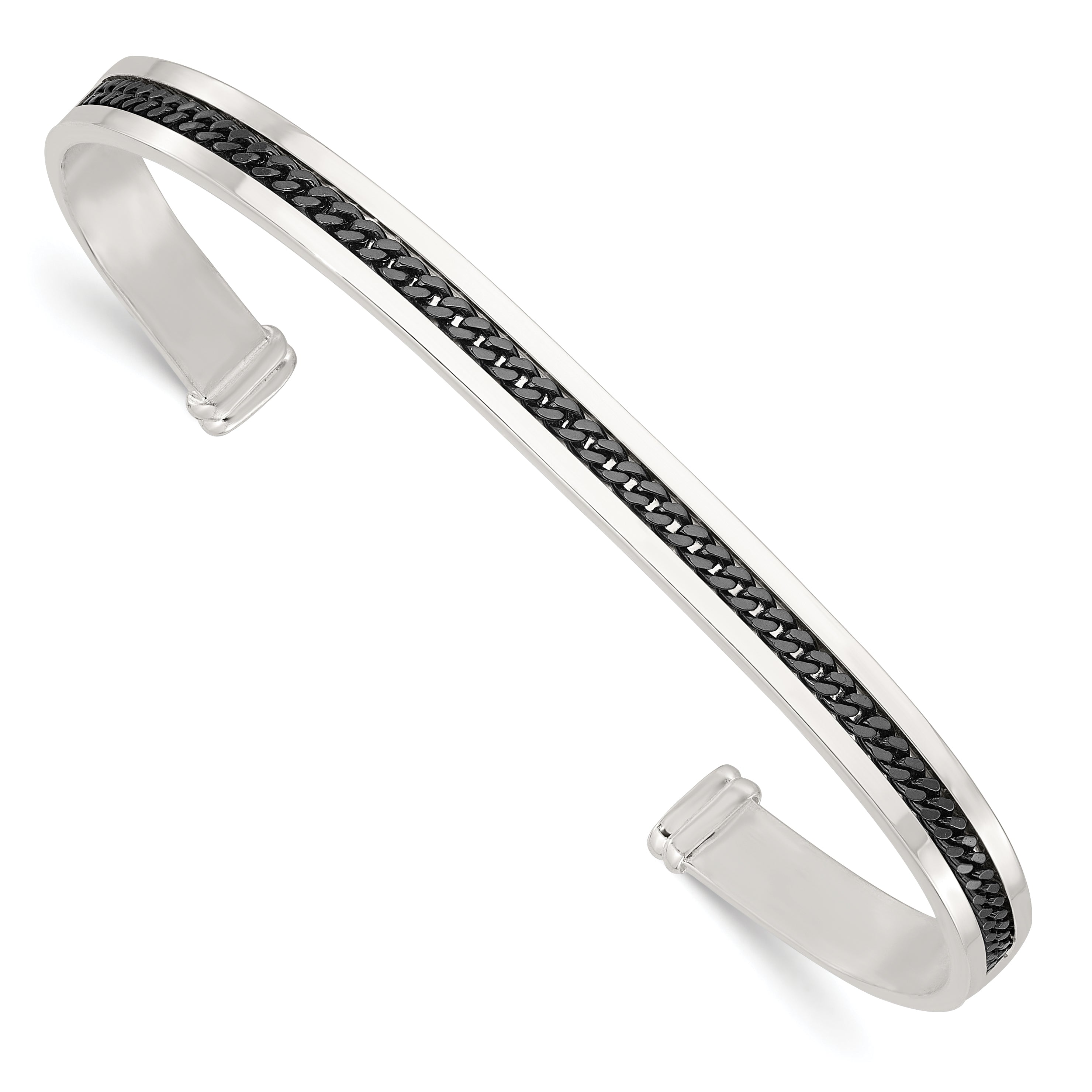 Sterling Silver with Black Rhodium Inlay Cuff Bangle