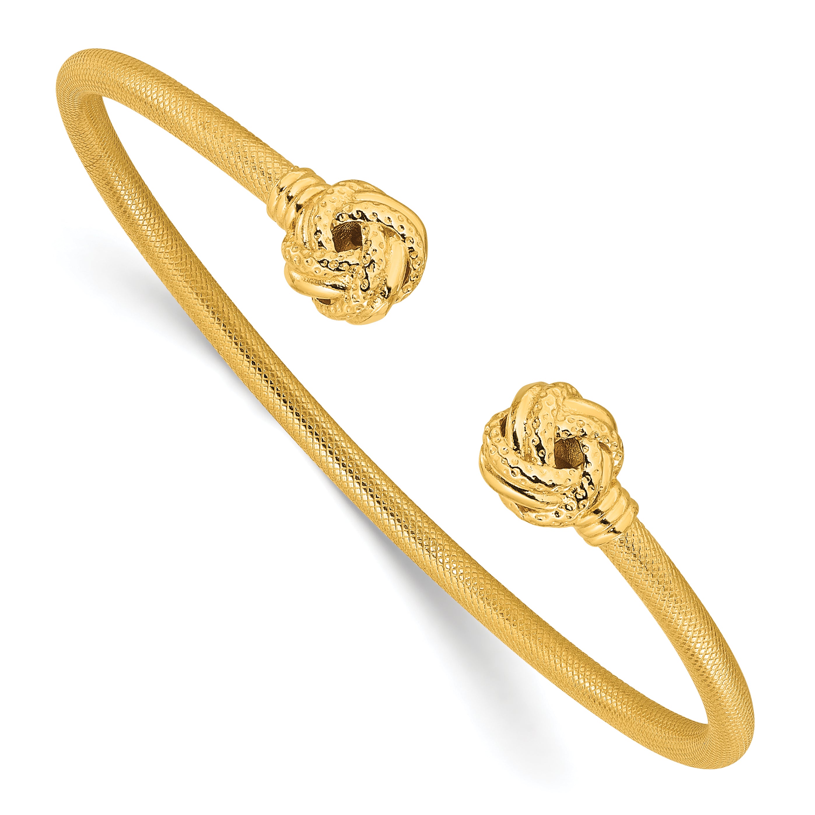 Sterling Silver Gold-tone Textured Love Knot Cuff Bangle