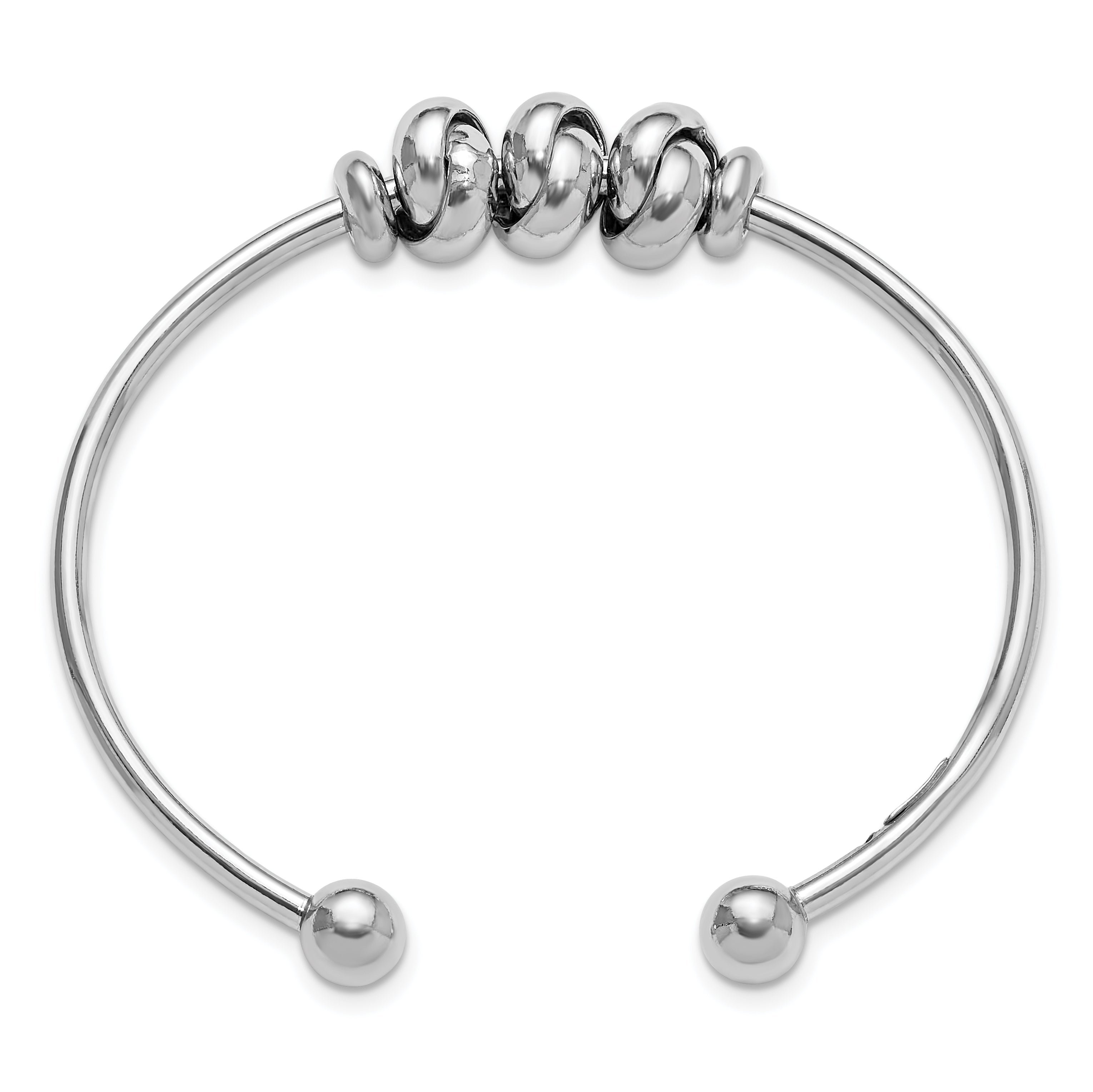 Sterling Silver Rhod-plated Polished Knot Beads Cuff Bangle