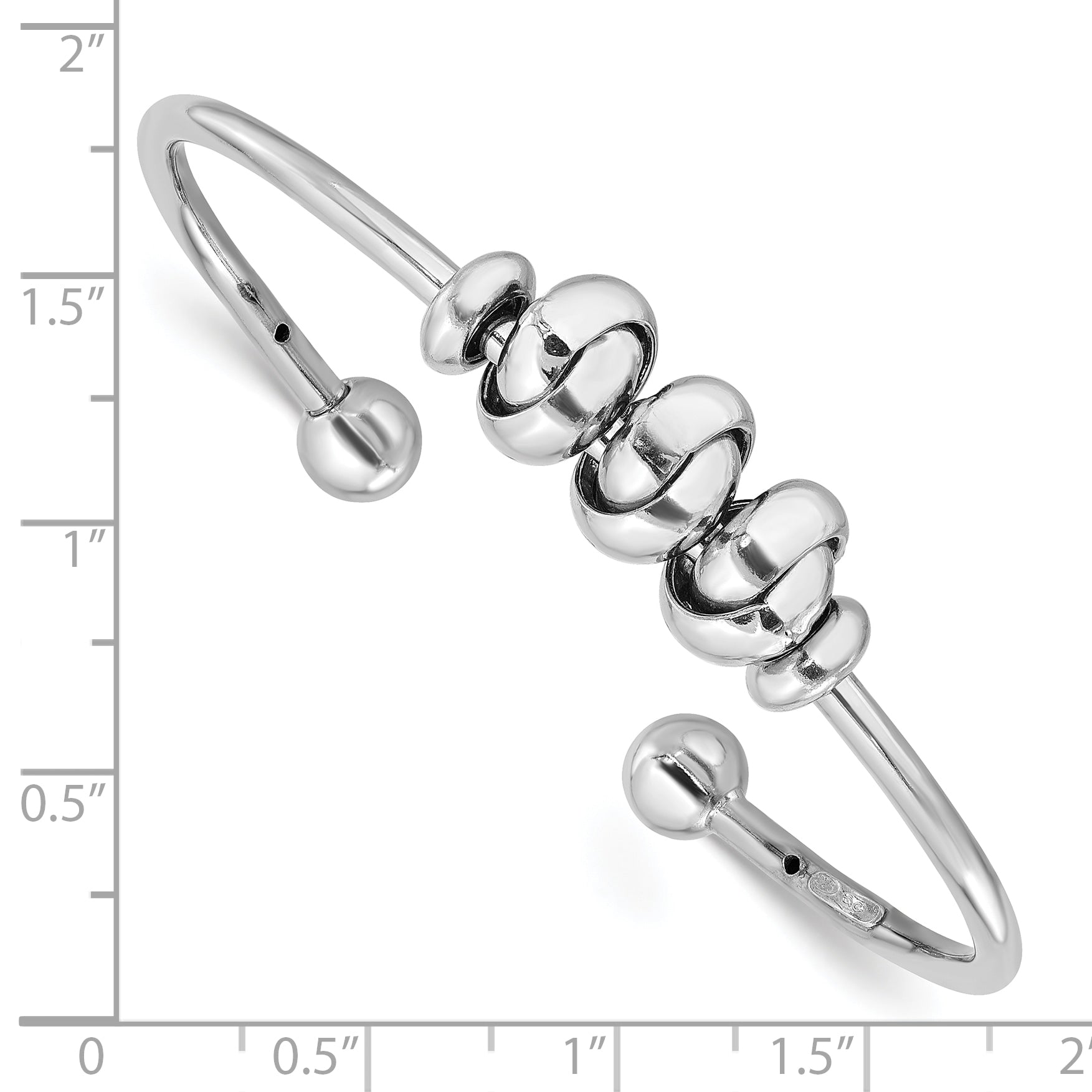 Sterling Silver Rhod-plated Polished Knot Beads Cuff Bangle