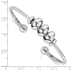 Sterling Silver Rhod-plated Polished Knot Beads Cuff Bangle