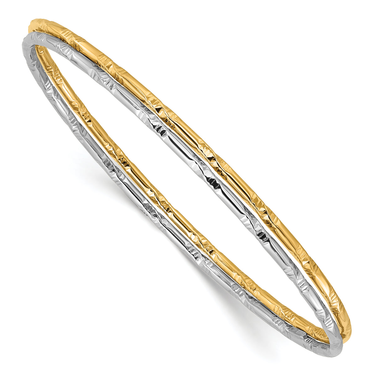 Sterling Silver Rhodium-plated Gold-tone Diamond-cut Set of 2 Bangles