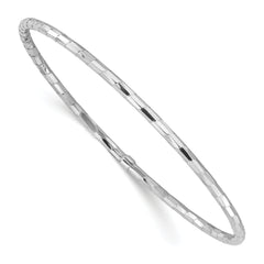 Sterling Silver Rhodium-plated Polished & Diamond-cut Slip On Bangle