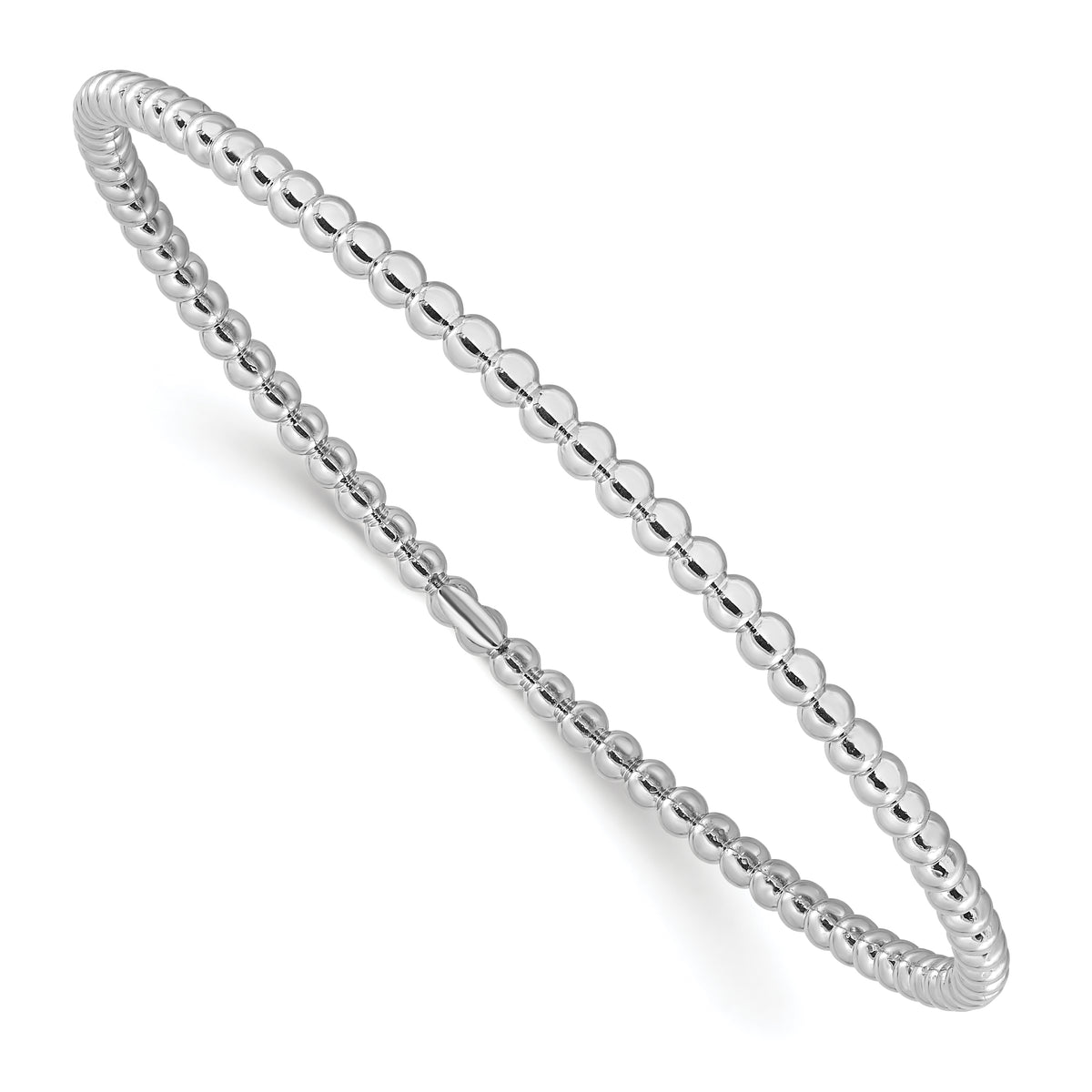 Sterling Silver Rhodium-plated Polished Beaded Slip-On Bangle