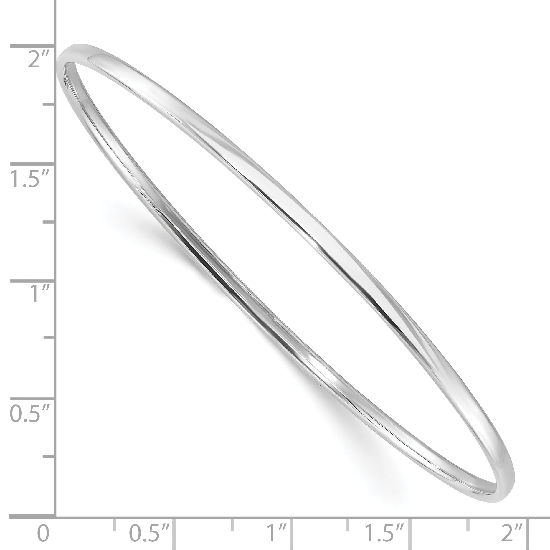 Sterling Silver Rhodium-plated Polished 2.40mm Slip on Bangle