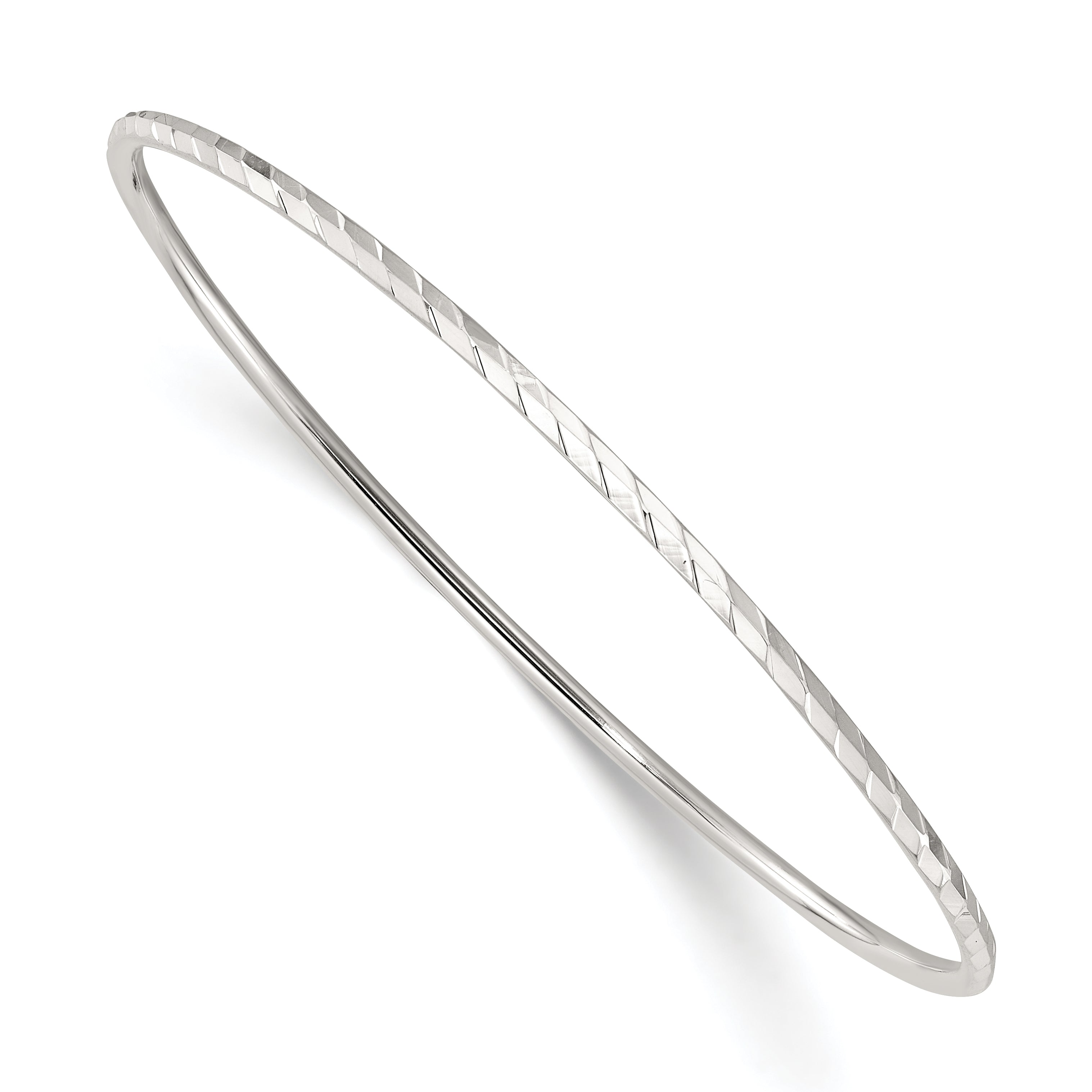 Sterling Silver Polished Diamond Cut Slip-on Bangle Bracelet