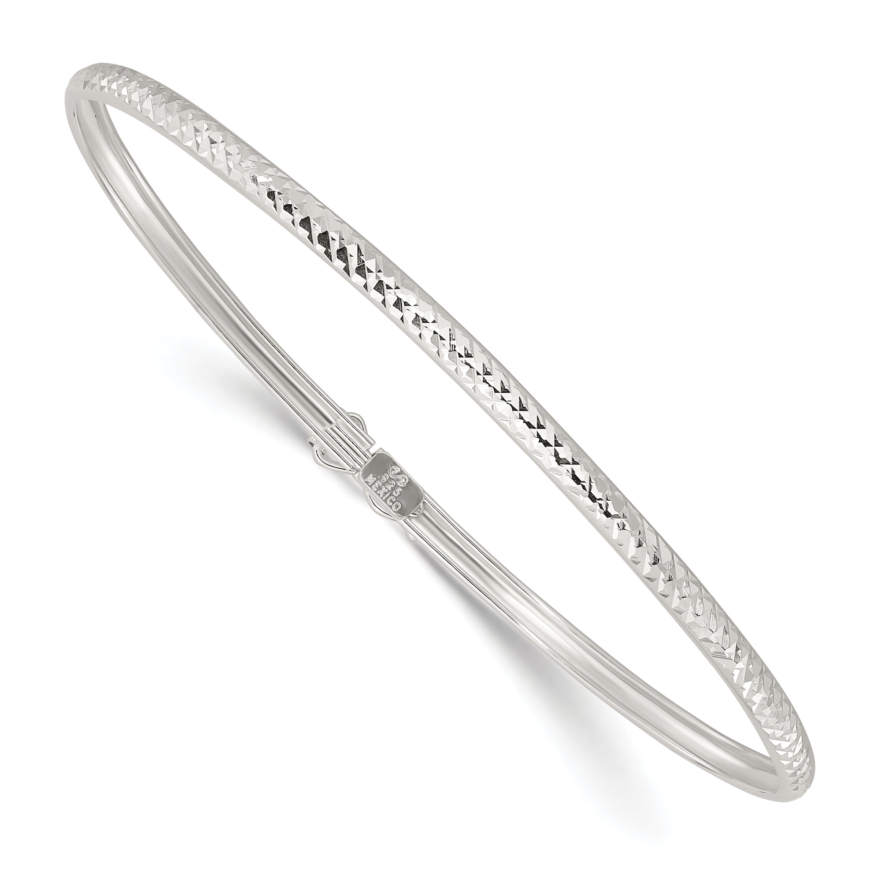 Sterling Silver Polished Diamond-Cut Flexible Bangle Bracelet