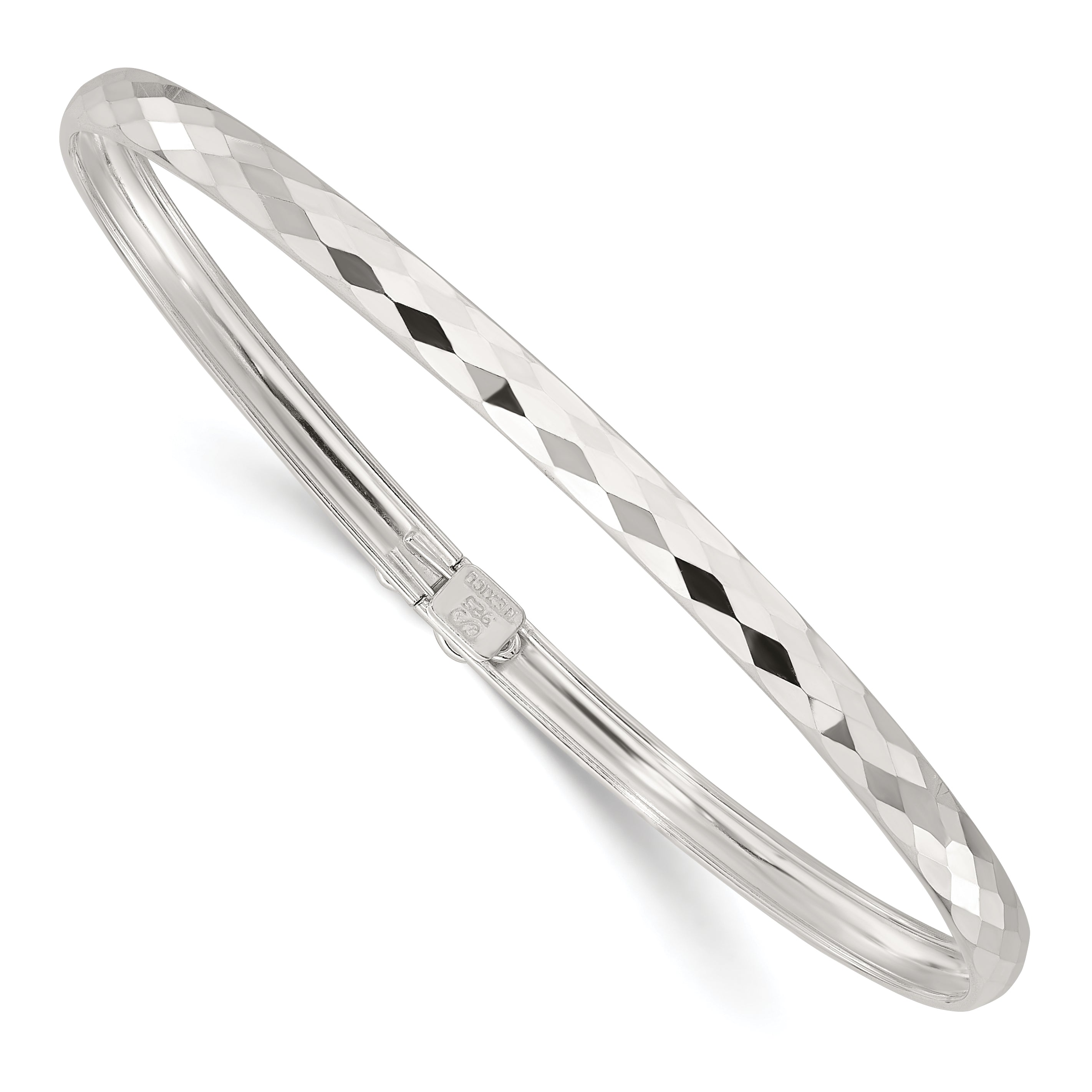 Sterling Silver Polished Textured Flexible Bangle Bracelet