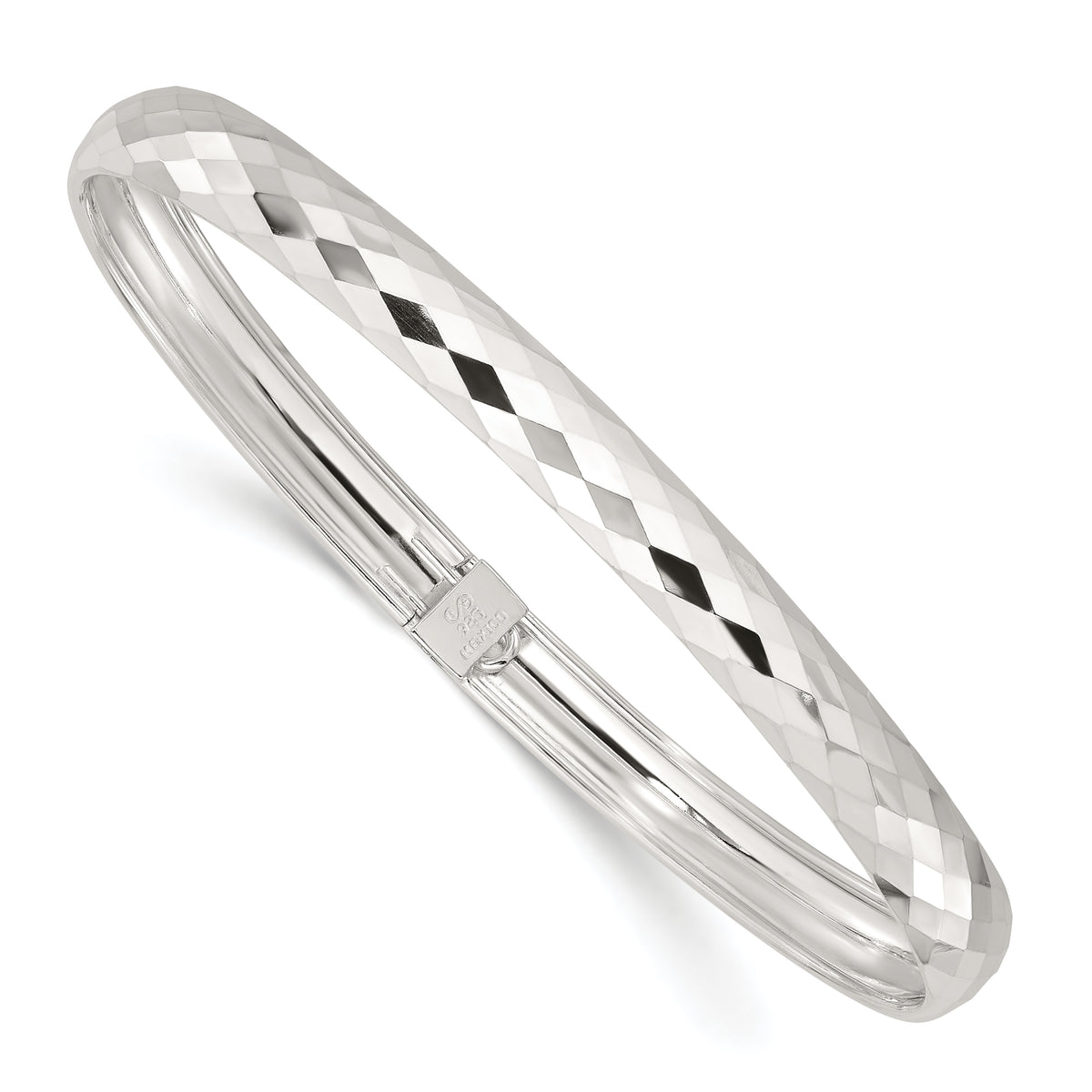 Sterling Silver Polished Textured Flexible Bangle Bracelet