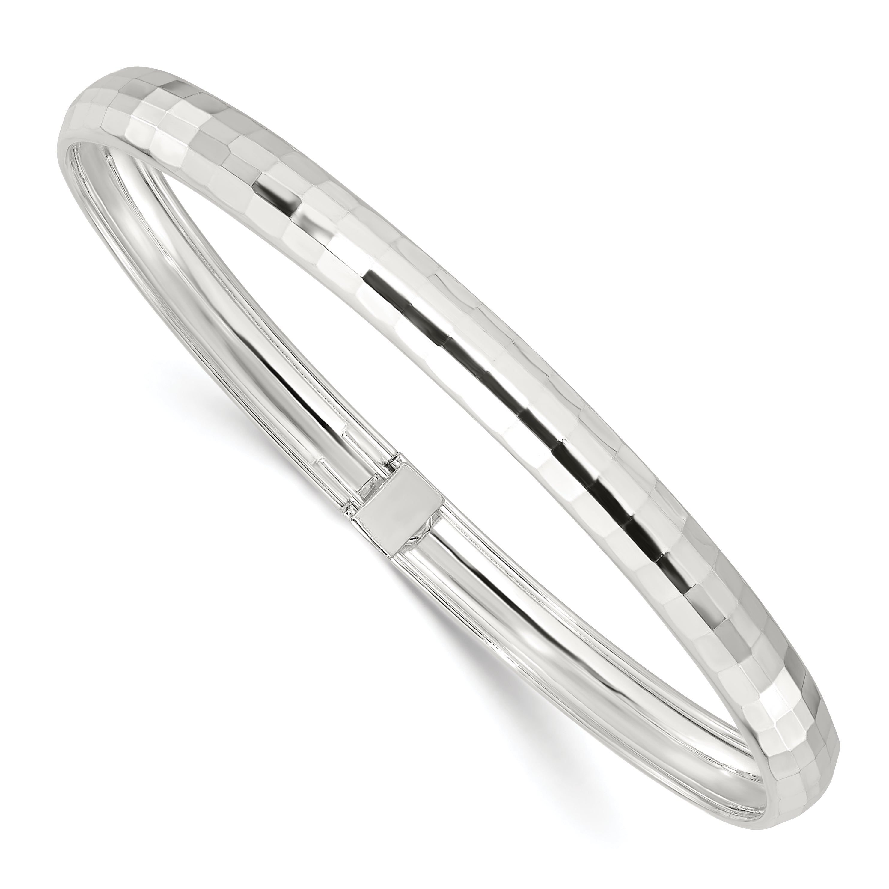 Sterling Silver Polished Textured Flexible Bangle Bracelet