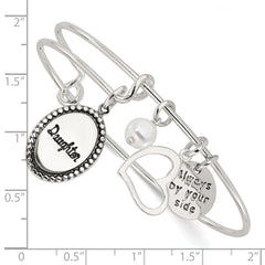 Sterling Silver Antiqued Syn. Pearl Daughter Charm Adjustable Bangle