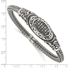 Sterling Silver Polished and Antiqued Textured Hinged Bangle Bracelet