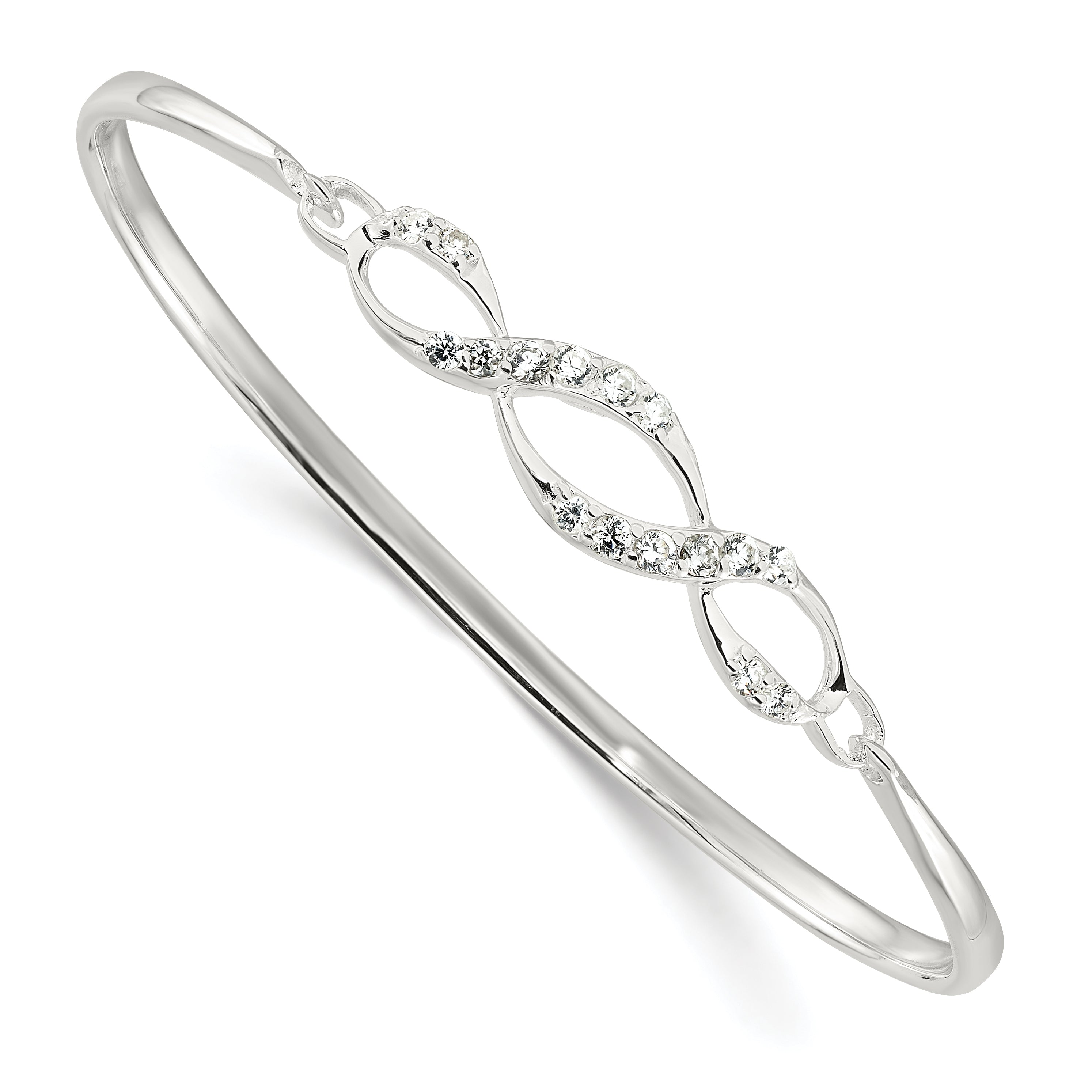 Sterling Silver Polished CZ Fancy Hook Bangle Bracelet