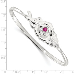 Sterling Silver Polished Red CZ Flower Bird Hook Bangle Bracelet