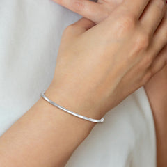 Sterling Silver Rhodium-plated Square Tube Slip On Bangle