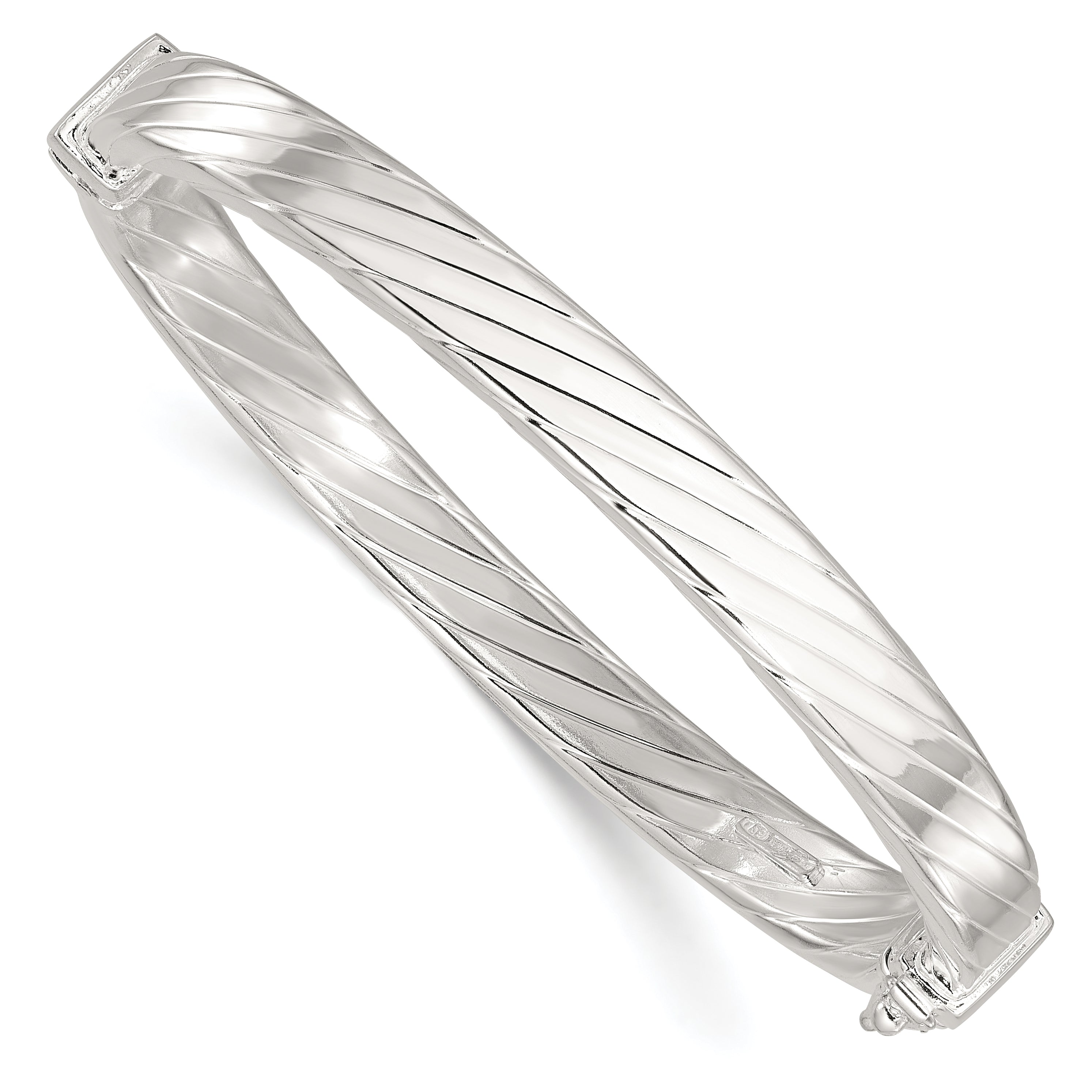 Sterling Silver Striped 7mm Hinged Bangle