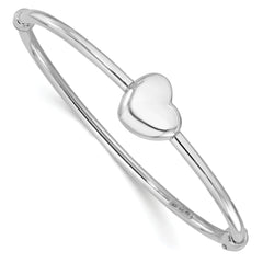 Sterling Silver Rhodium-plated Polished Heart Hinged Bangle