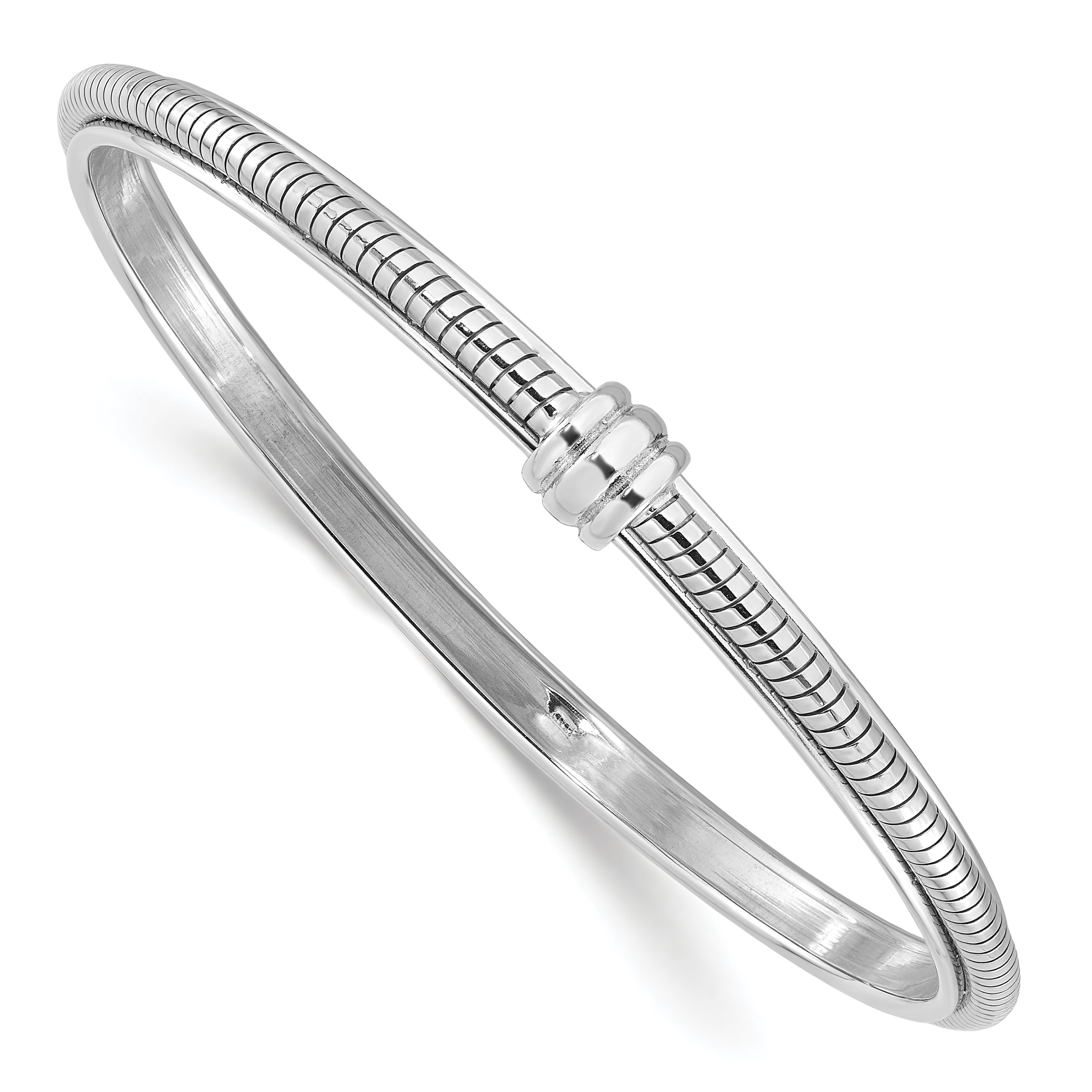 Sterling Silver Rhodium-plated Polished and Textured Slip-on Bangle Bracele