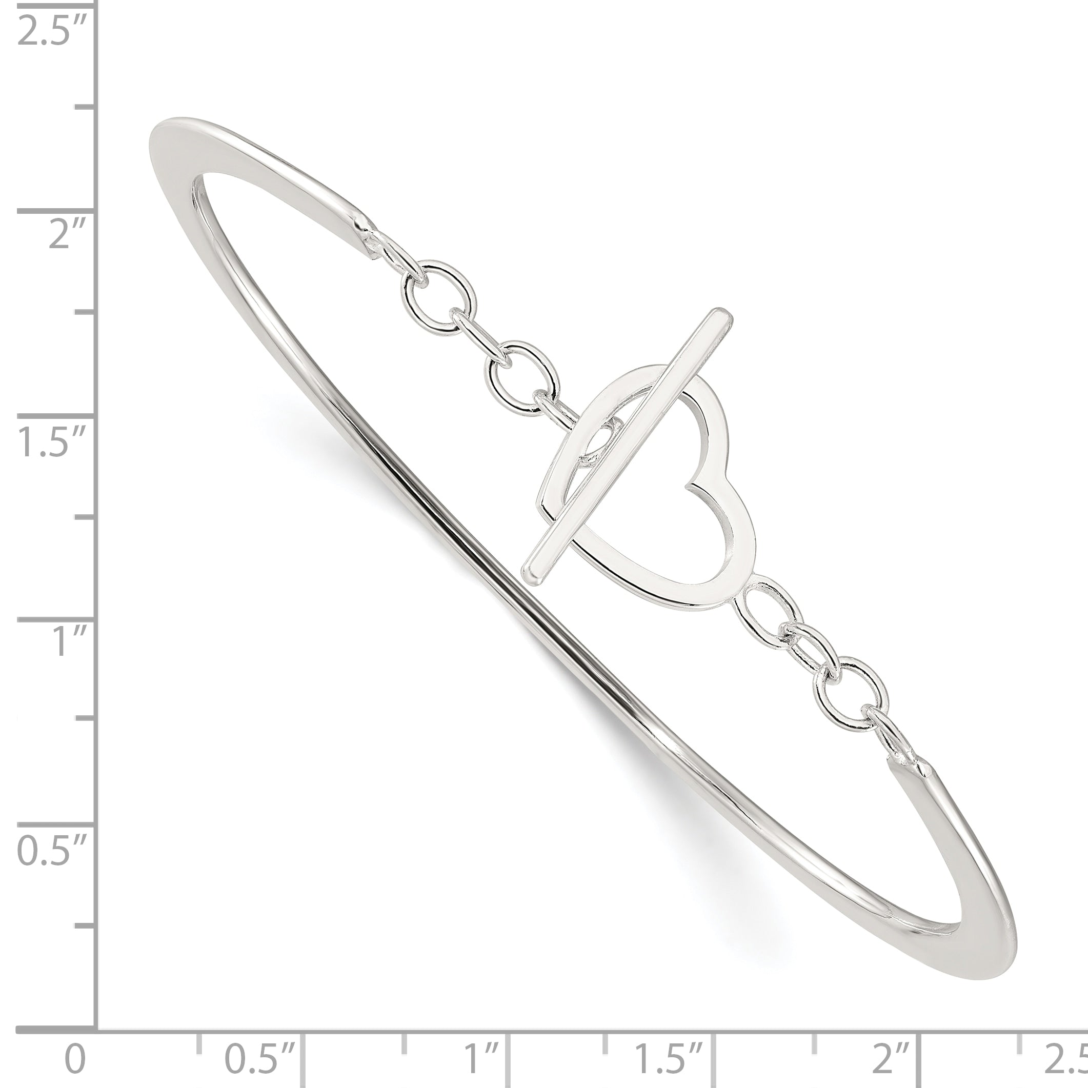 Sterling Silver Polished Heart Toggle Clasp Bangle Bracelet