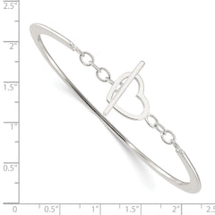 Sterling Silver Polished Heart Toggle Clasp Bangle Bracelet