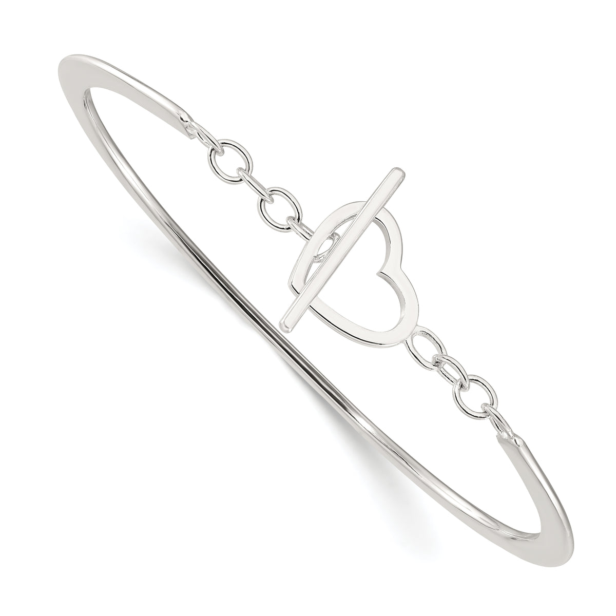 Sterling Silver Polished Heart Toggle Clasp Bangle Bracelet