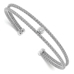 Sterling Silver Rhodium-plated Textured D/C CZ Two Band Cuff Bracelet