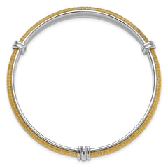 Sterling Silver Rh-plated and Gold-tone Textured Slip-on Bangle Bracelet