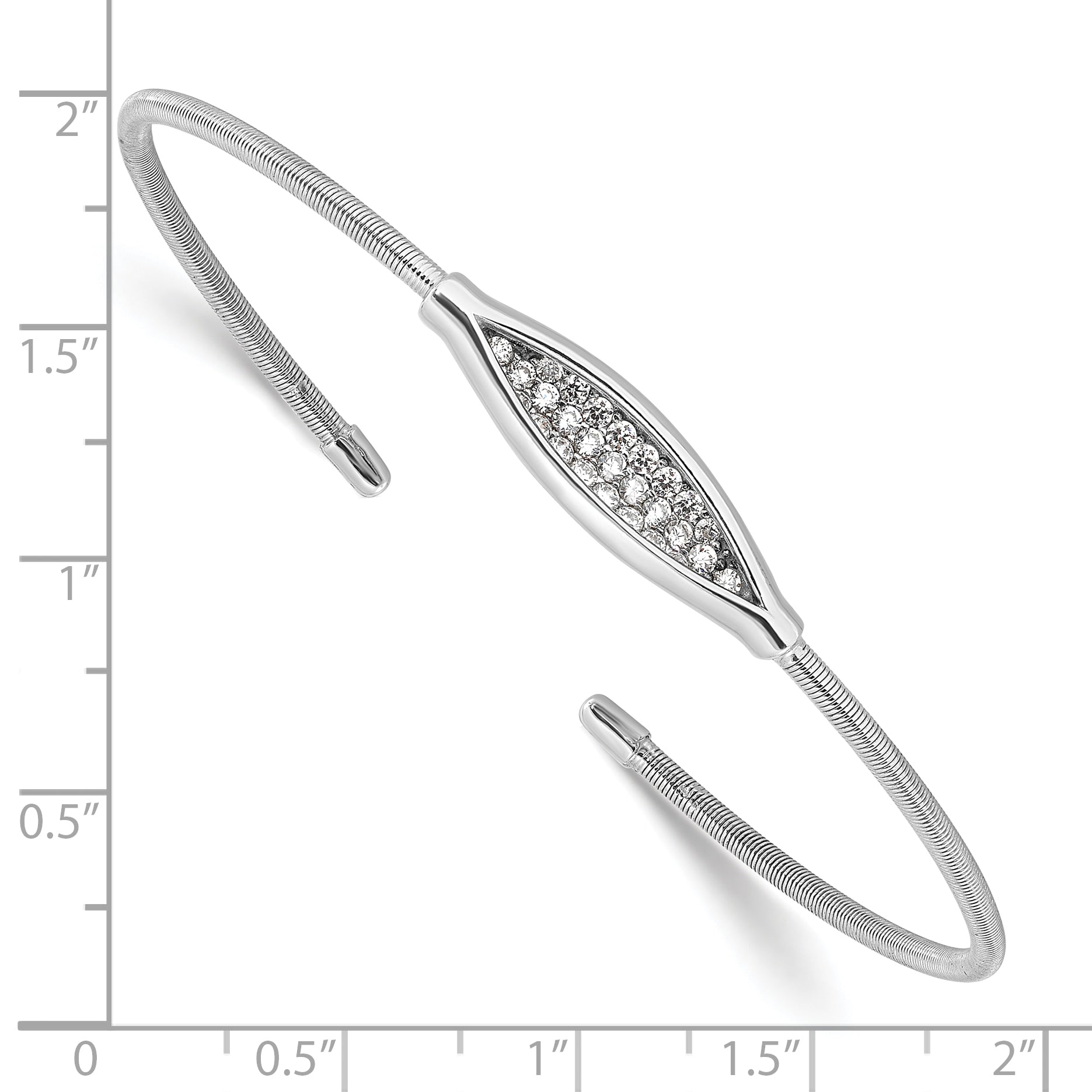 Sterling Silver Polished Rhodium-plated Textured CZ Cuff Bracelet