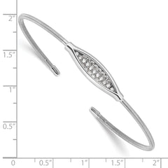 Sterling Silver Polished Rhodium-plated Textured CZ Cuff Bracelet