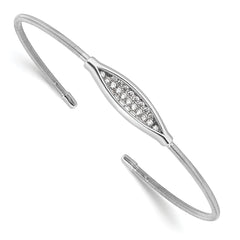 Sterling Silver Polished Rhodium-plated Textured CZ Cuff Bracelet