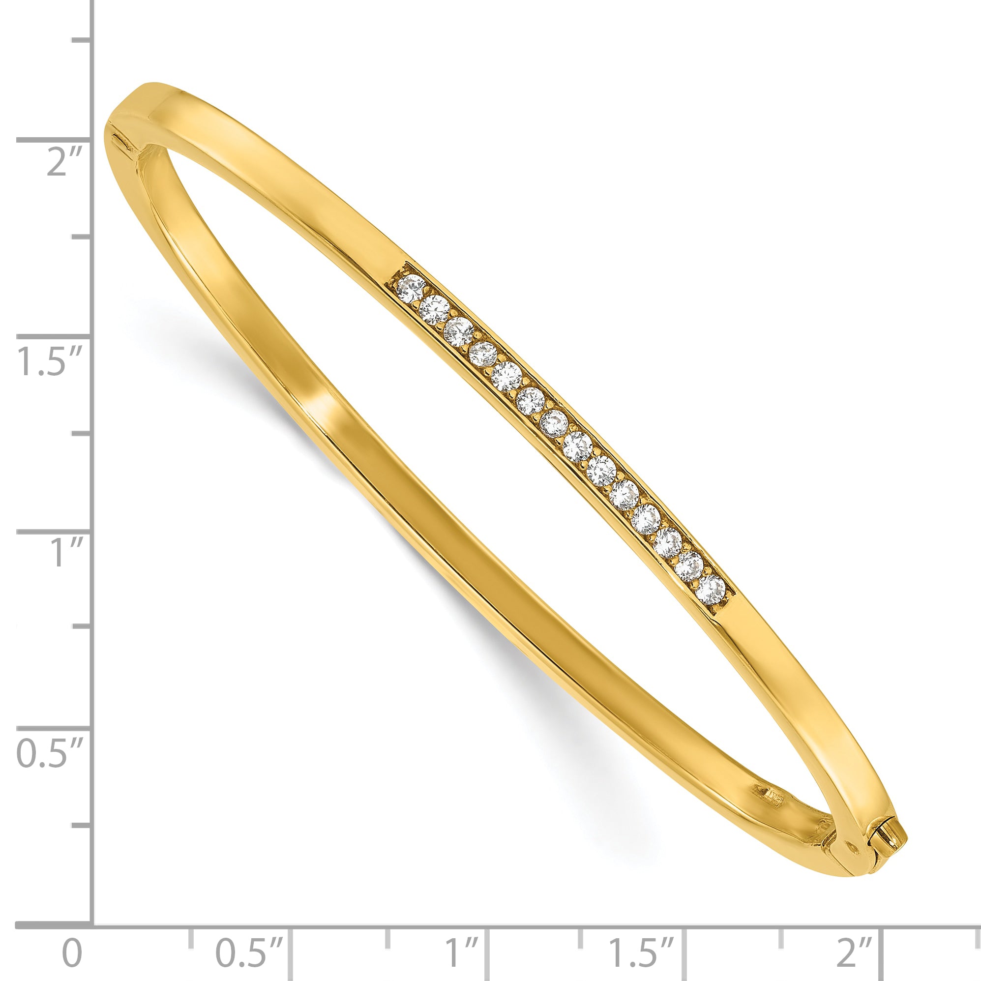 Sterling Silver Polished Gold-tone CZ Hinged Bangle Bracelet