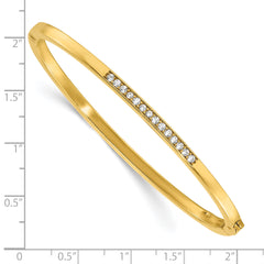 Sterling Silver Polished Gold-tone CZ Hinged Bangle Bracelet