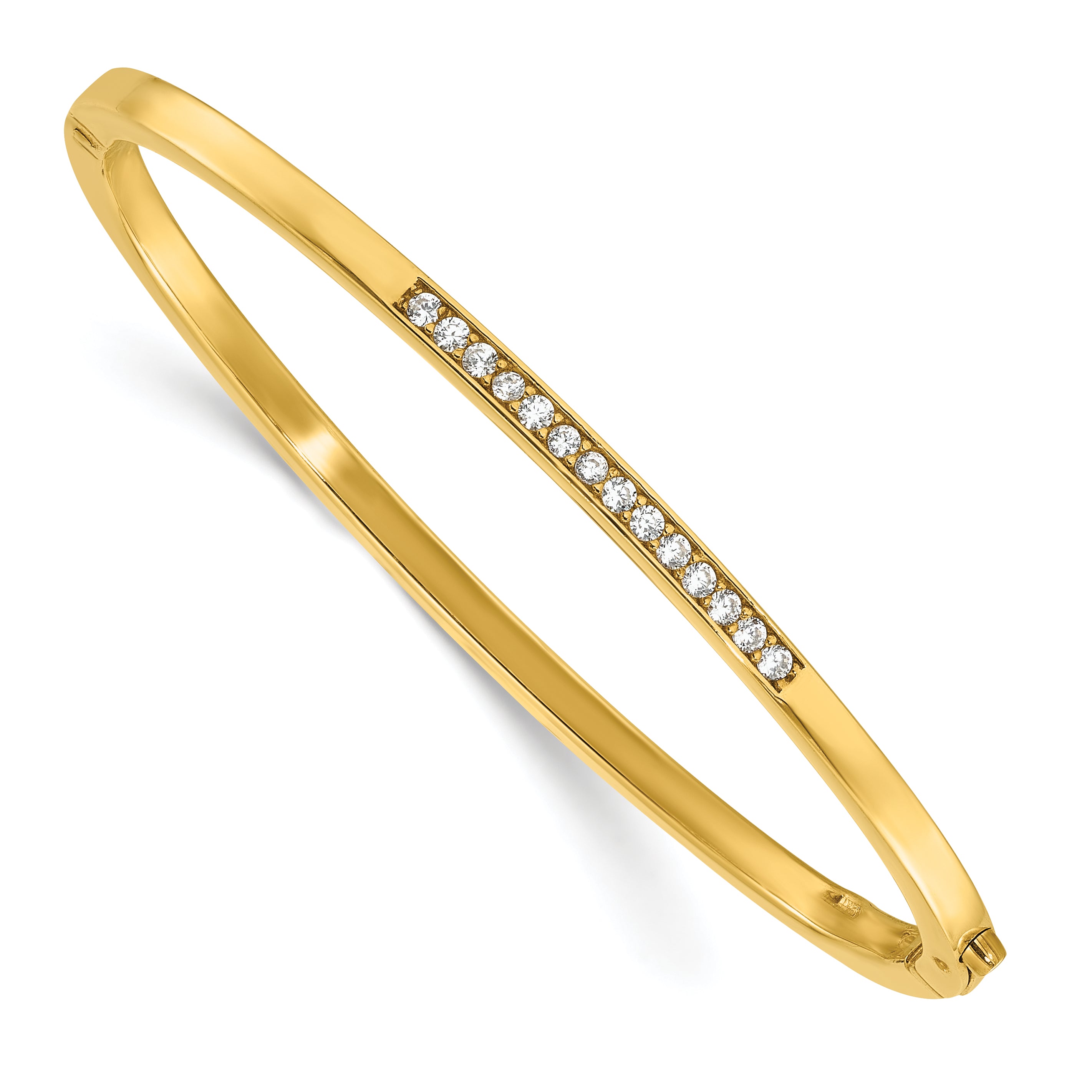 Sterling Silver Polished Gold-tone CZ Hinged Bangle Bracelet