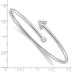 Sterling Silver Rhodium-plated CZ Arrow Flexible Cuff Bangle Bracelet