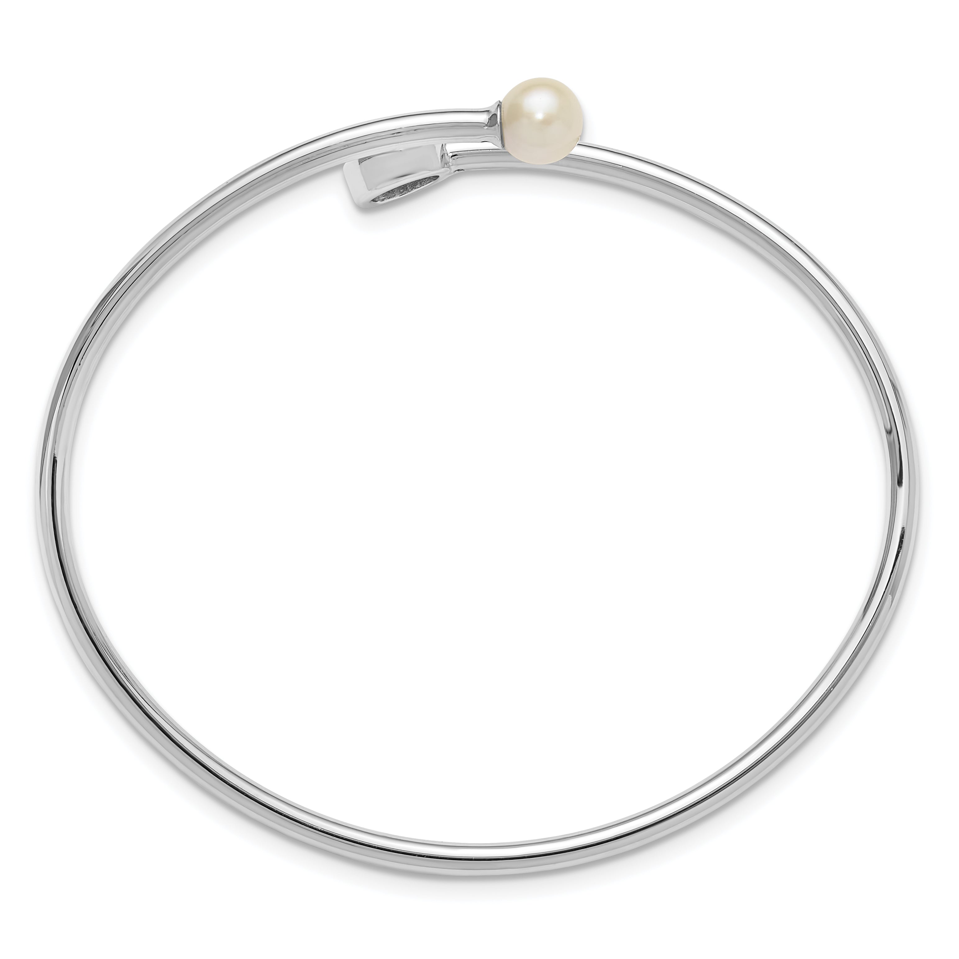 SS Rh-plated Amazonite and FWC Pearl Flexible Cuff Bangle Bracelet