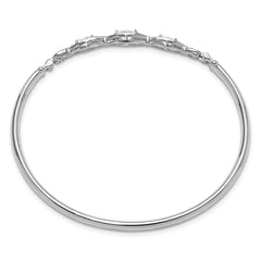 Sterling Silver Rhodium-plated Polished CZ Hook Closure Bangle Bracelet