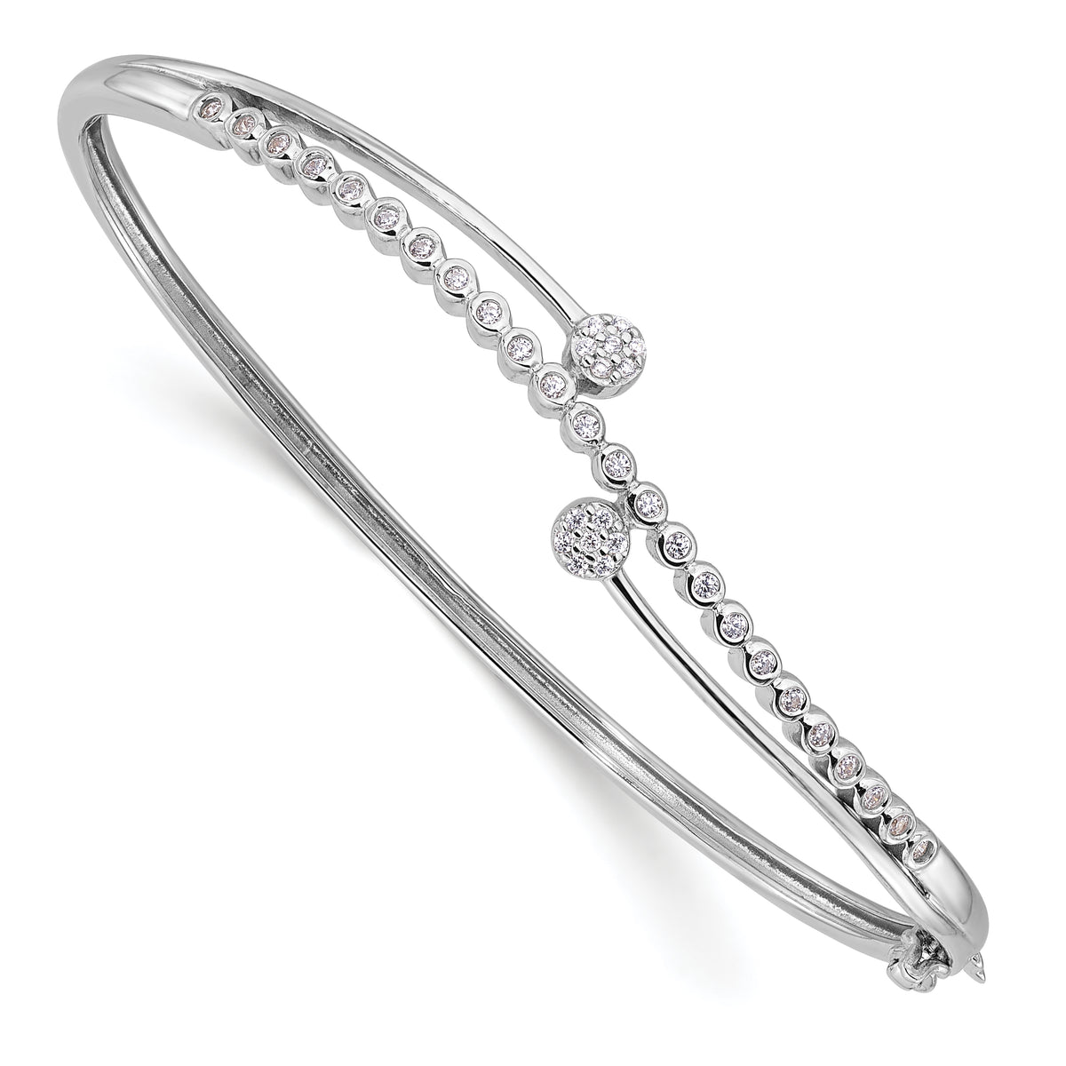 Sterling Silver Rhodium-plated Polished CZ Hinged Bangle Bracelet