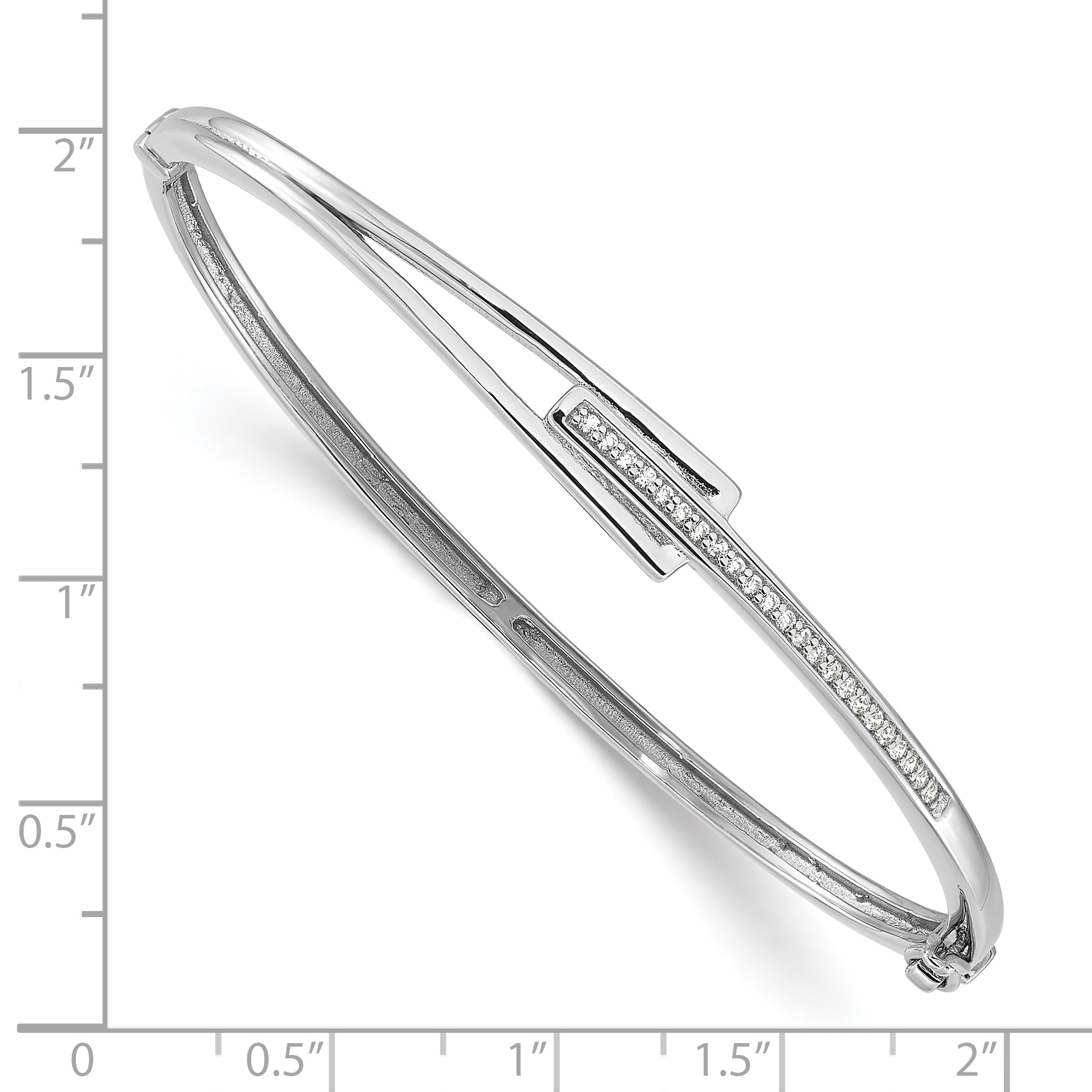 Sterling Silver Rhodium-plated Polished Fancy CZ Hinged Bangle