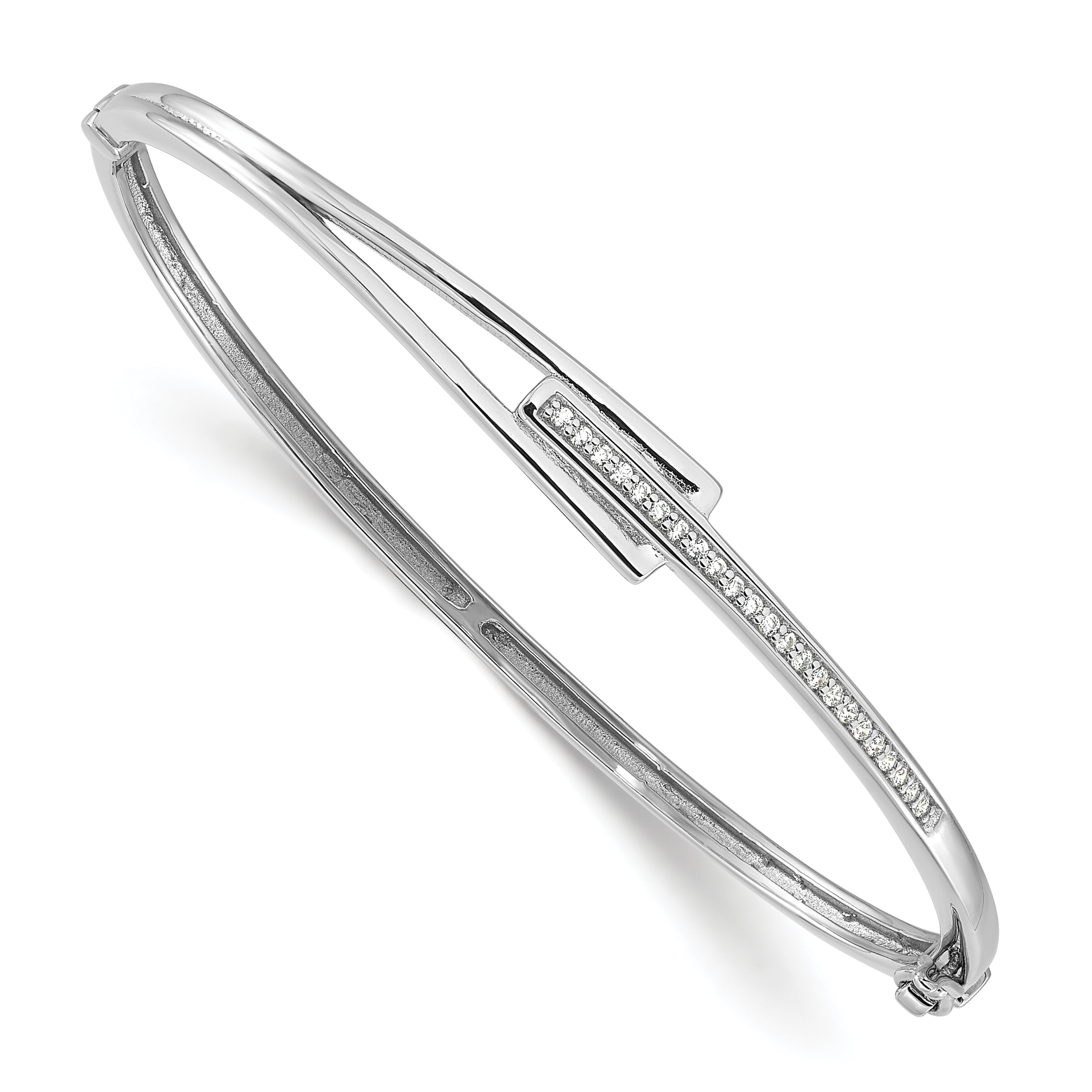 Sterling Silver Rhodium-plated Polished Fancy CZ Hinged Bangle