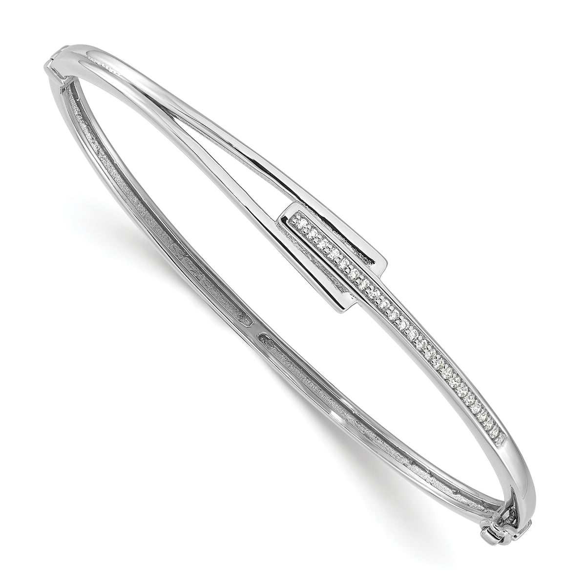 Sterling Silver Rhodium-plated Polished Fancy CZ Hinged Bangle