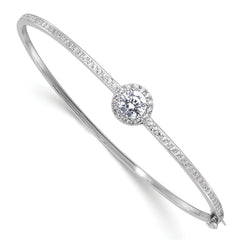 Sterling Silver Rhodium-plated Polished CZ Hinged Bangle Bracelet