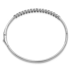 Sterling Silver Rhodium-plated Twist Pattern Hinged CZ Bangle Bracelet