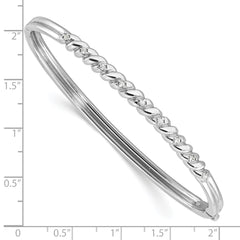 Sterling Silver Rhodium-plated Twist Pattern Hinged CZ Bangle Bracelet