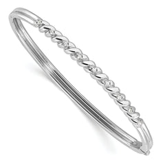 Sterling Silver Rhodium-plated Twist Pattern Hinged CZ Bangle Bracelet