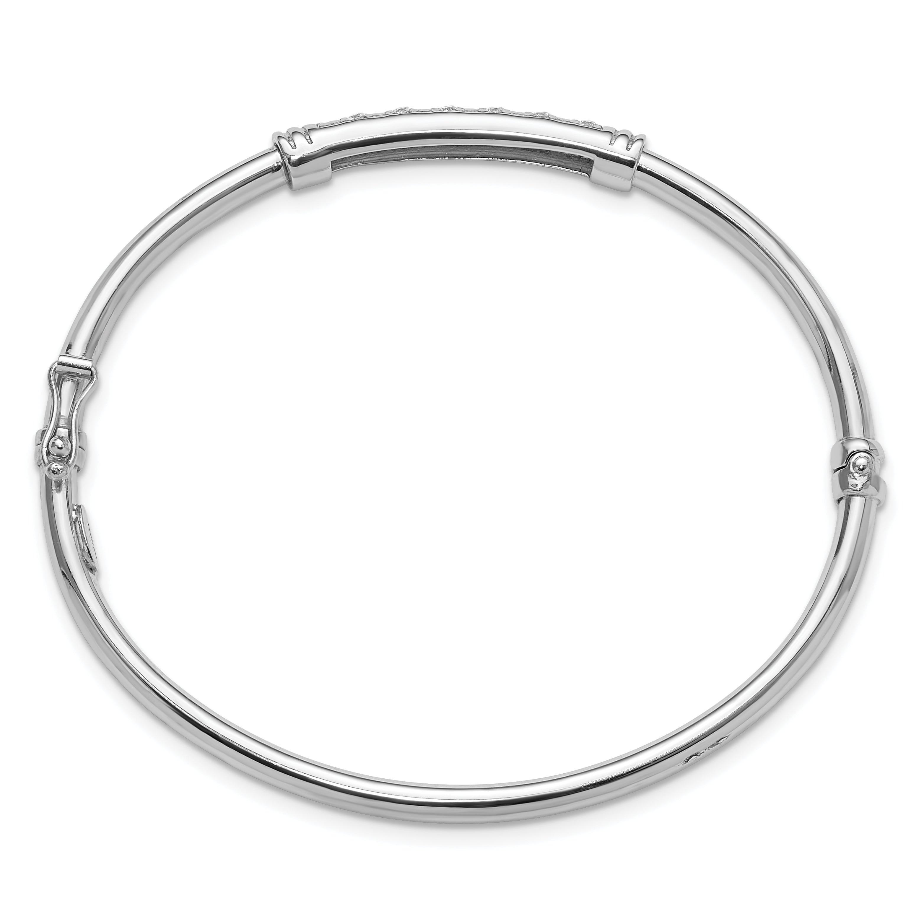 Sterling Silver Polished Rhodium-plated CZ Hinged Bangle Bracelet